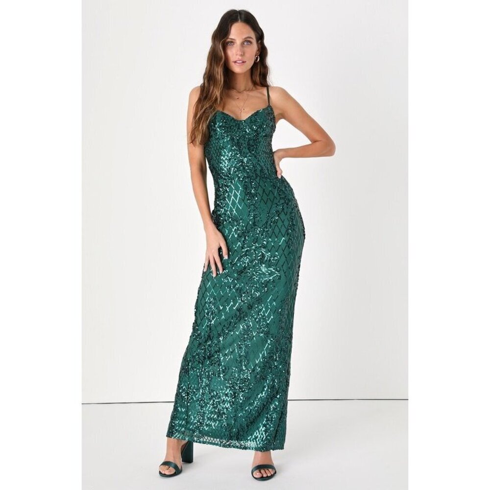 Moonlit Love Emerald Green Sequin Sleeveless Maxi Dress